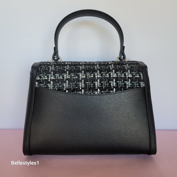 KATE SPADE Katy Tweed Medium Top Handle & Crossbody Bag- Black Multi⭐ - Picture 7 of 16